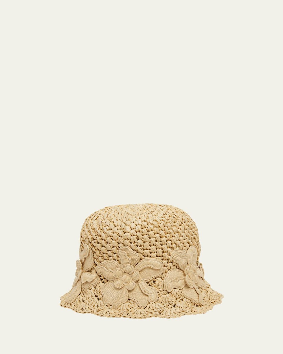 Floral Raffia Crochet Bucket Hat